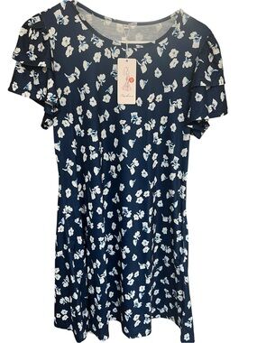 Navy Floral Ruffle Sleeve Dress